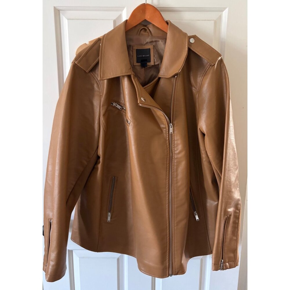 Lane Bryant Faux Leather Moto Jacket 22/24 Camel - Picture 2 of 12